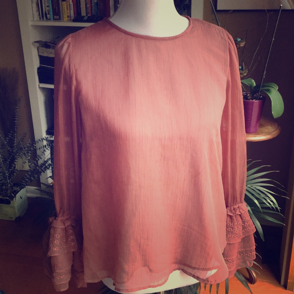 Bell sleeve sheer top.